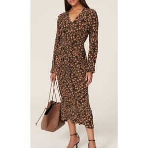 Equipment Guitain Wrap Silk Dress Long Sleeve Floral Size M